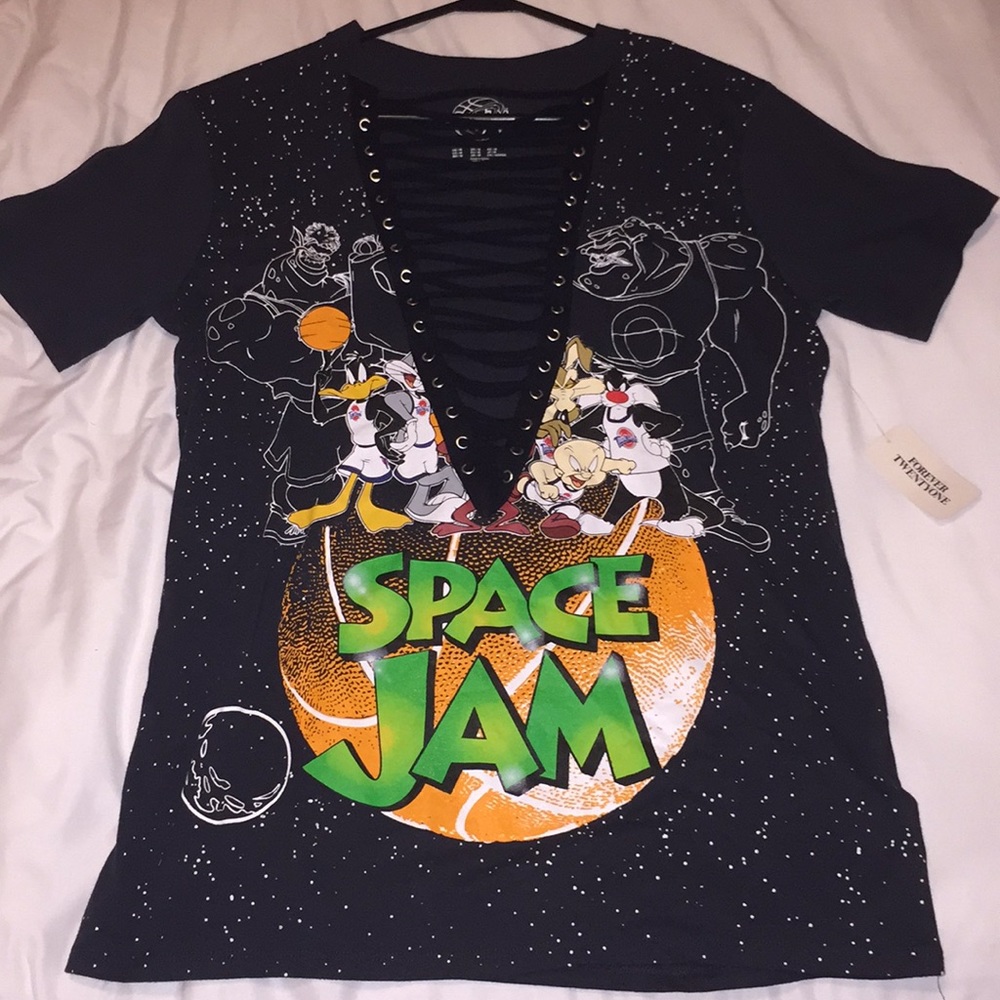 Plunging Lace-Up Space Jam TShirt